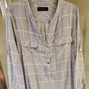 Ivanka Trump Blue White Stripes Cotton Blend Blouse Size L